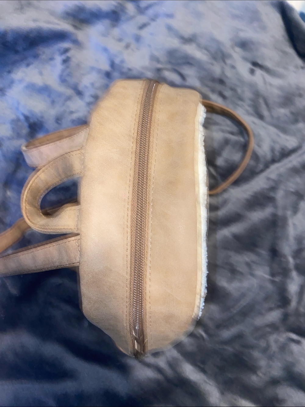 Shearling-Trim Tan Mini Backpack - Picture 4 of 13